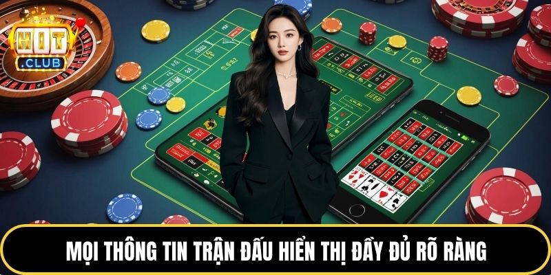 Mọi thông tin trận đấu hiển thị đầy đủ rõ ràng